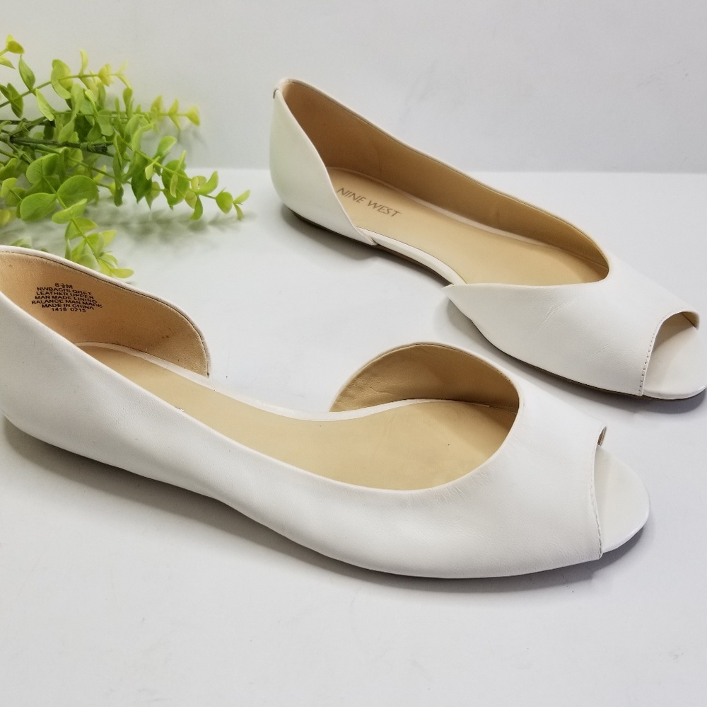 Nine West White Peep-Toe D'Orsay Flats